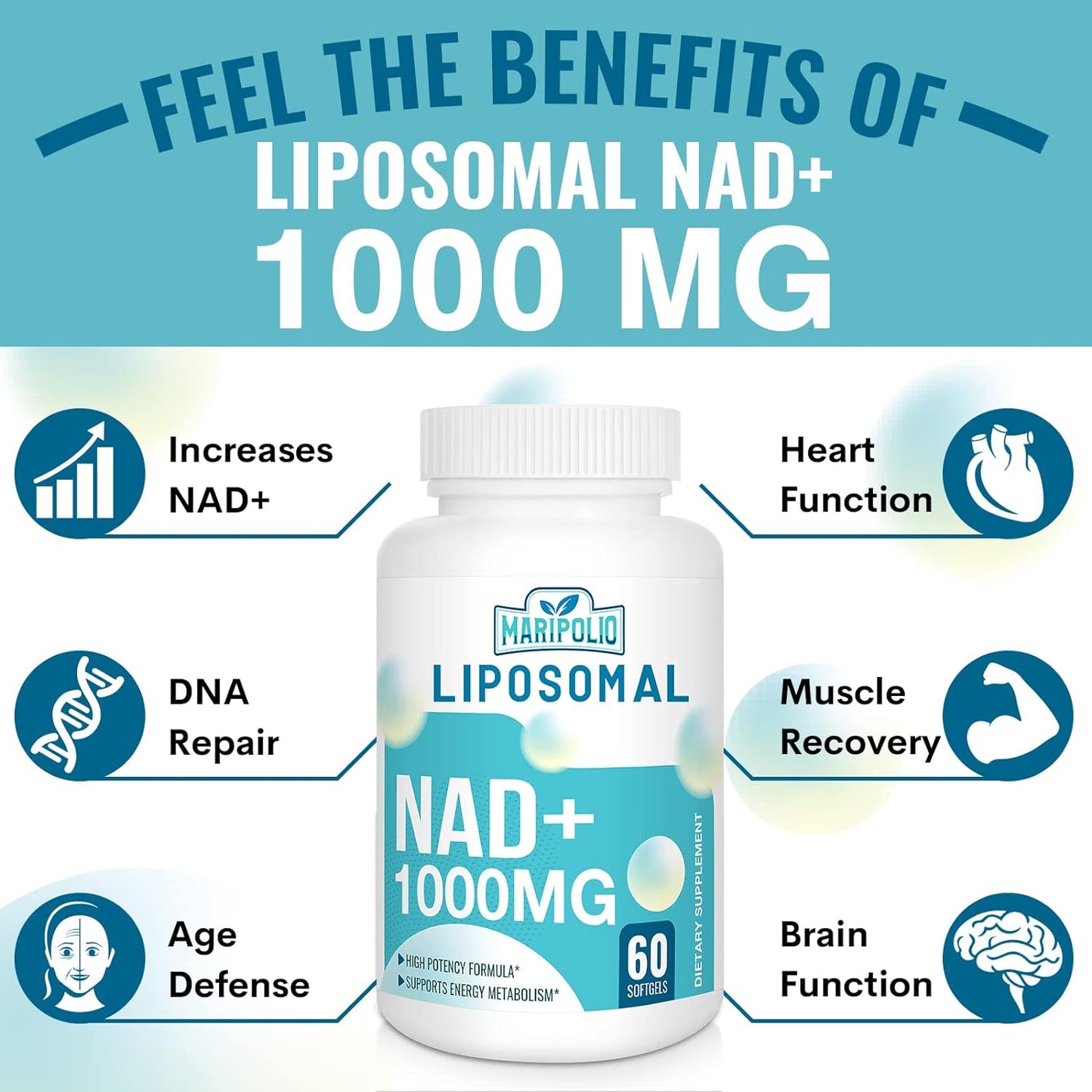 Maripolio Liposomal NAD+ 1000mg Supplement 60 Softgels