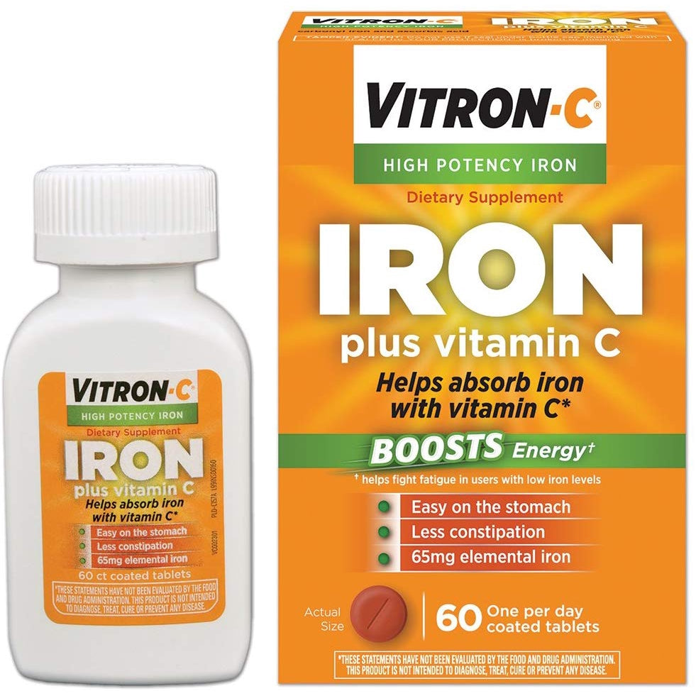 Vitron-C High Potency Iron Supplement with Vitamin C | 60 Count