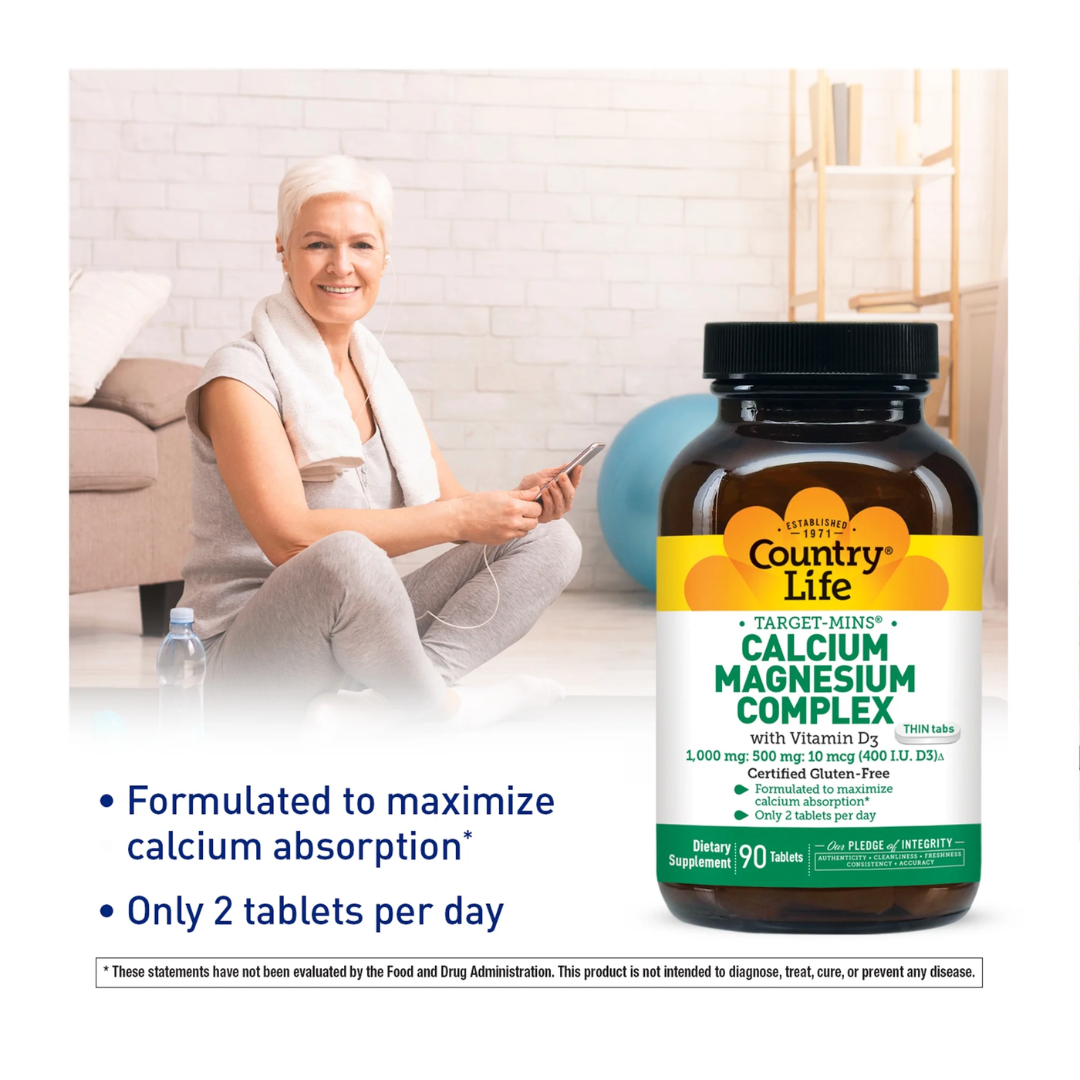 Country Life Calcium Magnesium Complex with Vitamin D3, 90 Tablets