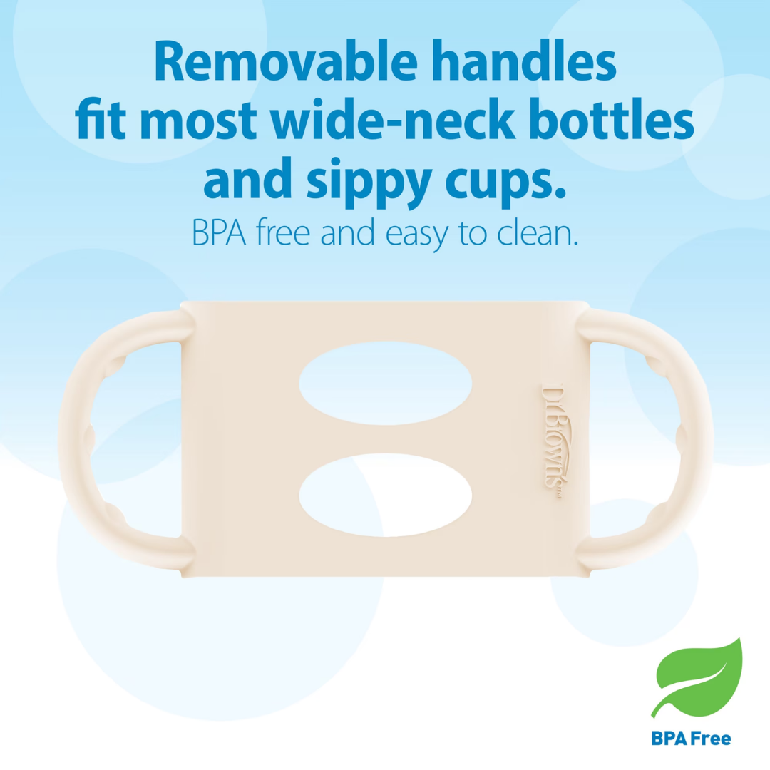 Dr. Brown's Milestones Wide-Neck Sippy Spout Bottle with Silicone Handles 6m+ Ecru, 9 oz / 270 mL
