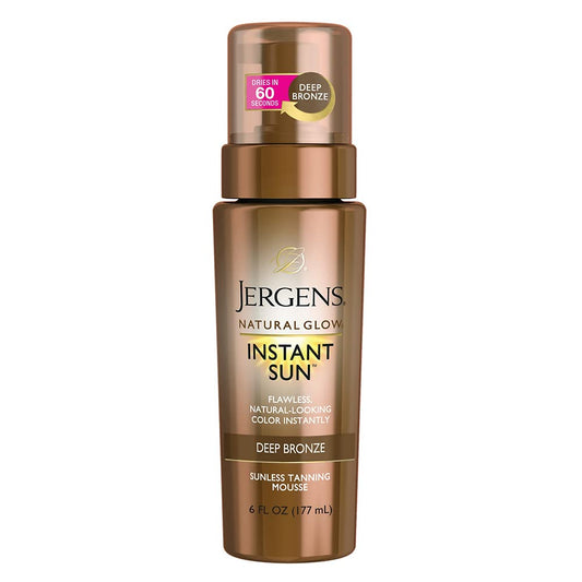 Jergens Natural Glow Instant Sun Sunless Tanning Mousse Body Bronzer for Deep Bronze Tan, 6 fl.oz / 177 ml (NO CAP)