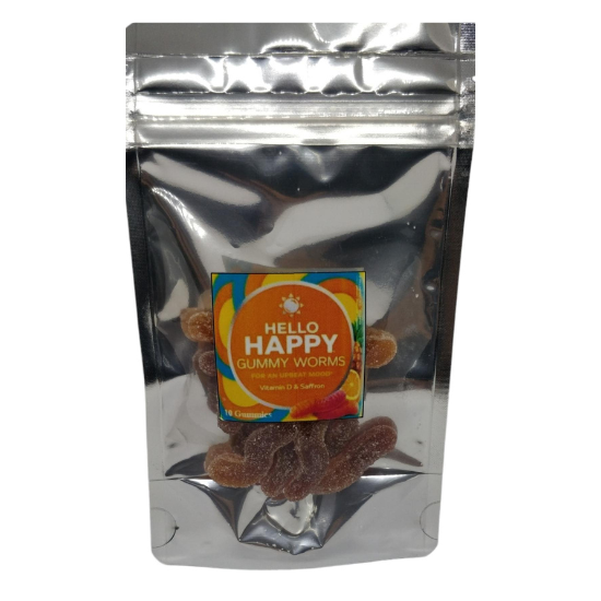 Trial Pack OLLY Hello Happy Gummy Worms with Vitamin D & Saffron, For an Upbeat Mood 10 Gummies
