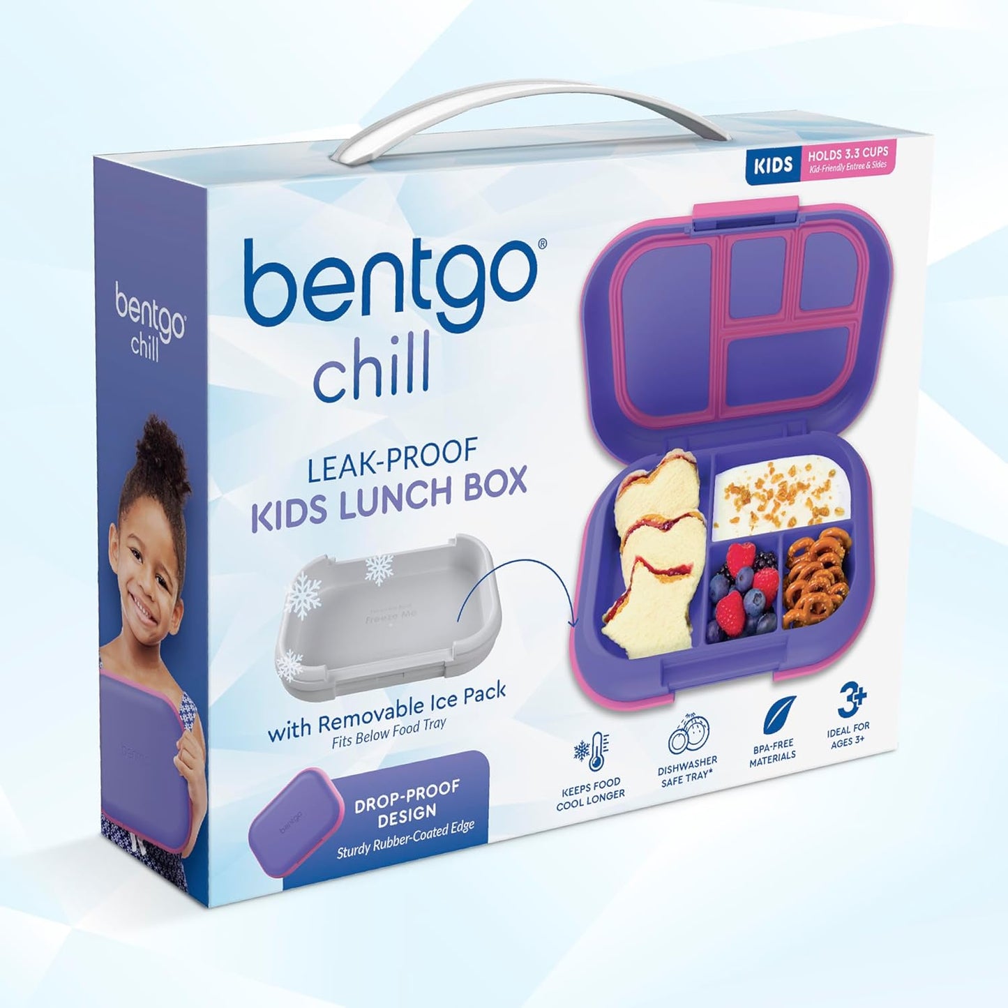 Bentgo Kids Chill Leak-Proof Lunch Box Included Reusable Ice Pack, 4-Compartment Bento Lunch Container