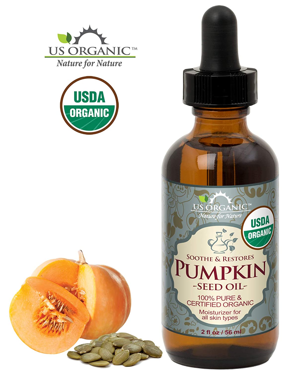 US Organic Soothe and Restores Pumpkin Seed Oil, 100% Pure & Organic, 2 fl.oz / 56 ml