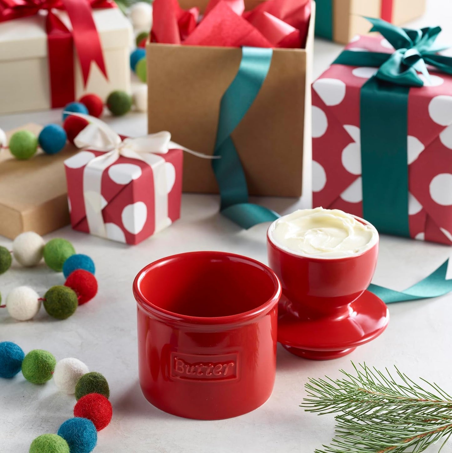 Ceramic Butter Bell Crock, Maraschino Red