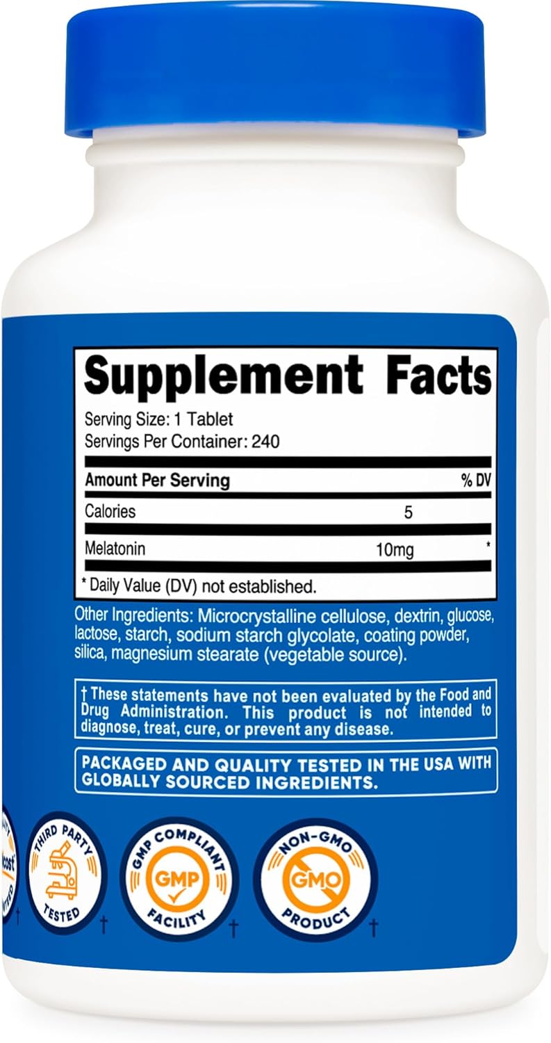 Nutricost Melatonin 10mg Supports Sleep Supplement 240 Tablets