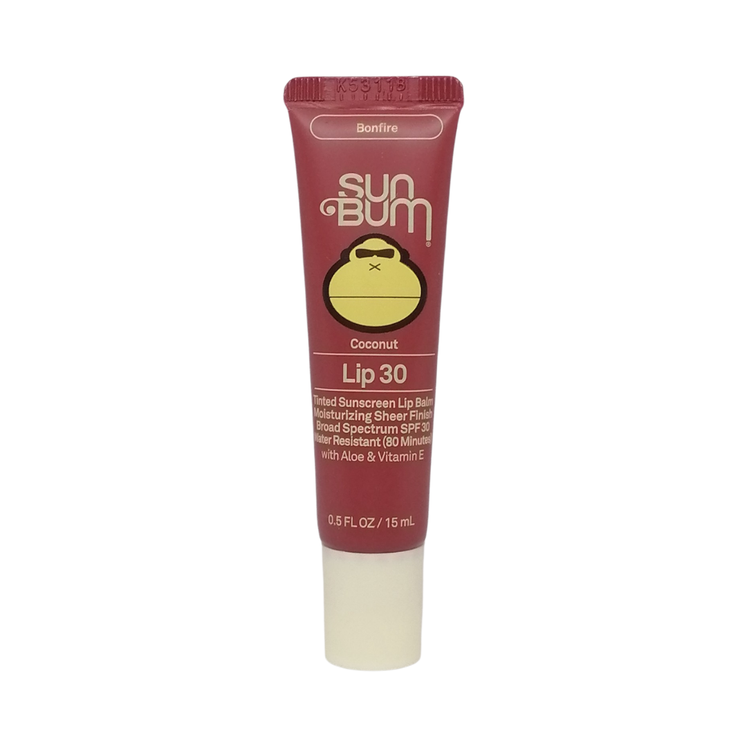 Sun Bum Tinted Sunscreen Lip Balm Moisturizing Sheer Finish Bonfire SPF 30 Coconut Flavor, 0.5 oz / 15 ml