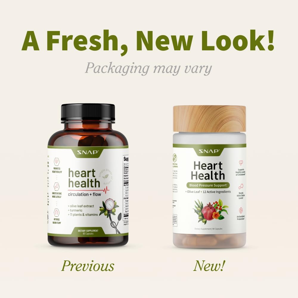 SNAP Heart Health Blood Pressure Support, 1550mg Blood Pressure Complex, 260mg Nitric Oxide, 100mg Hawthorn Berry Extract, 90 Capsules