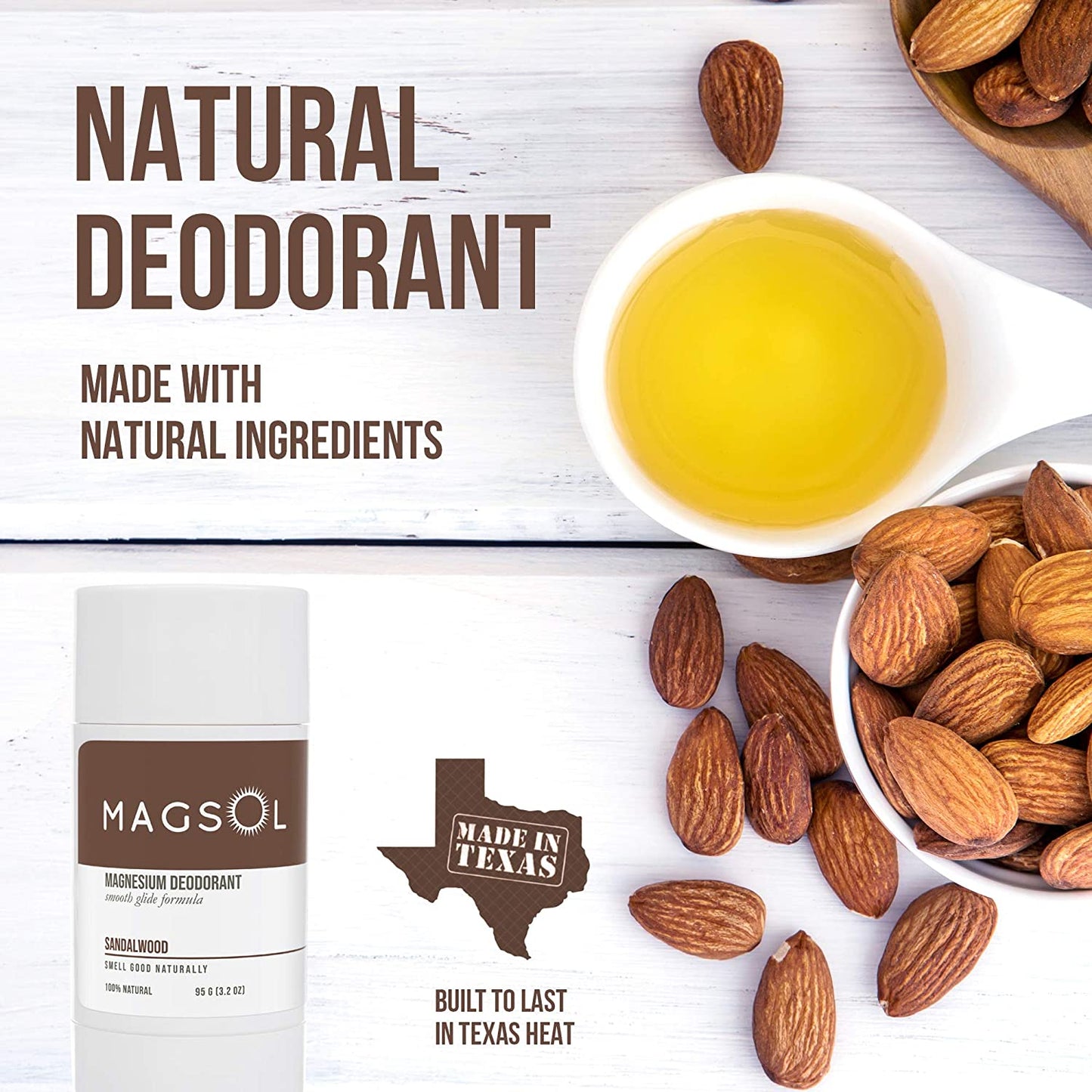 MAGSOL Magnesium 100% Natural Deodorant for Men & Women, Sandalwood, 3.2 oz. / 95g