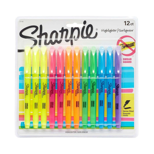 Sharpie 27145 Pocket Highlighters, Chisel Tip, Assorted Colors (12-Count)