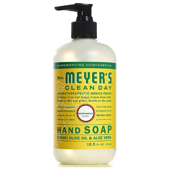 Mrs. Meyer's Clean Day Liquid Hand Soap made with Olive Oil & Aloe Vera Honeysuckle Scent, 12.5 fl.oz / 370ml