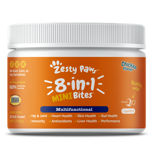 Zesty Paws 8 in 1 Multifunctional Mini Bites Glucosamine Chondroitin | Chicken Flavor - 90 Soft Chews