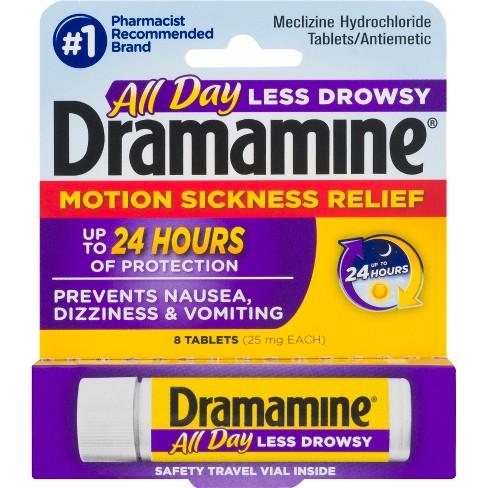 Dramamine All Day Less Drowsy 25 mg Motion Sickness Relief, 8 Tablets