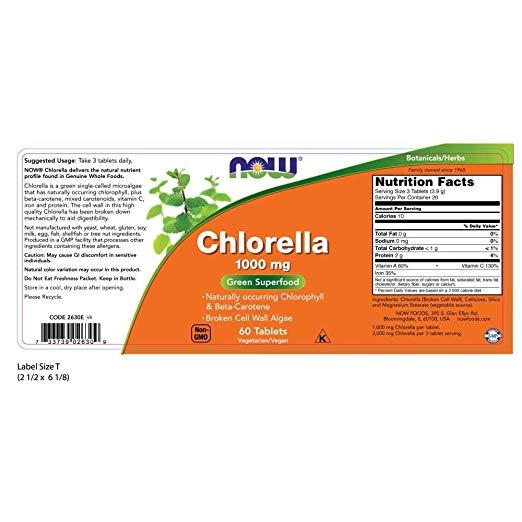 NOW Chlorella 1000 mg, Green Superfood 60 Tablets
