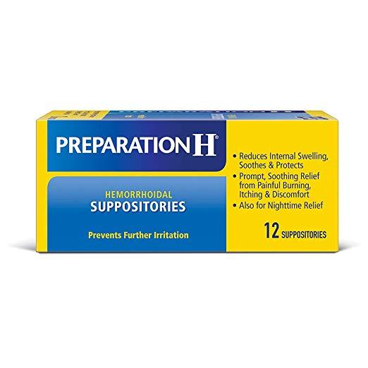 Preparation H Hemorrhoid Symptom Treatment Suppositories Burning Itching & Discomfort Relief (12 Suppositories)