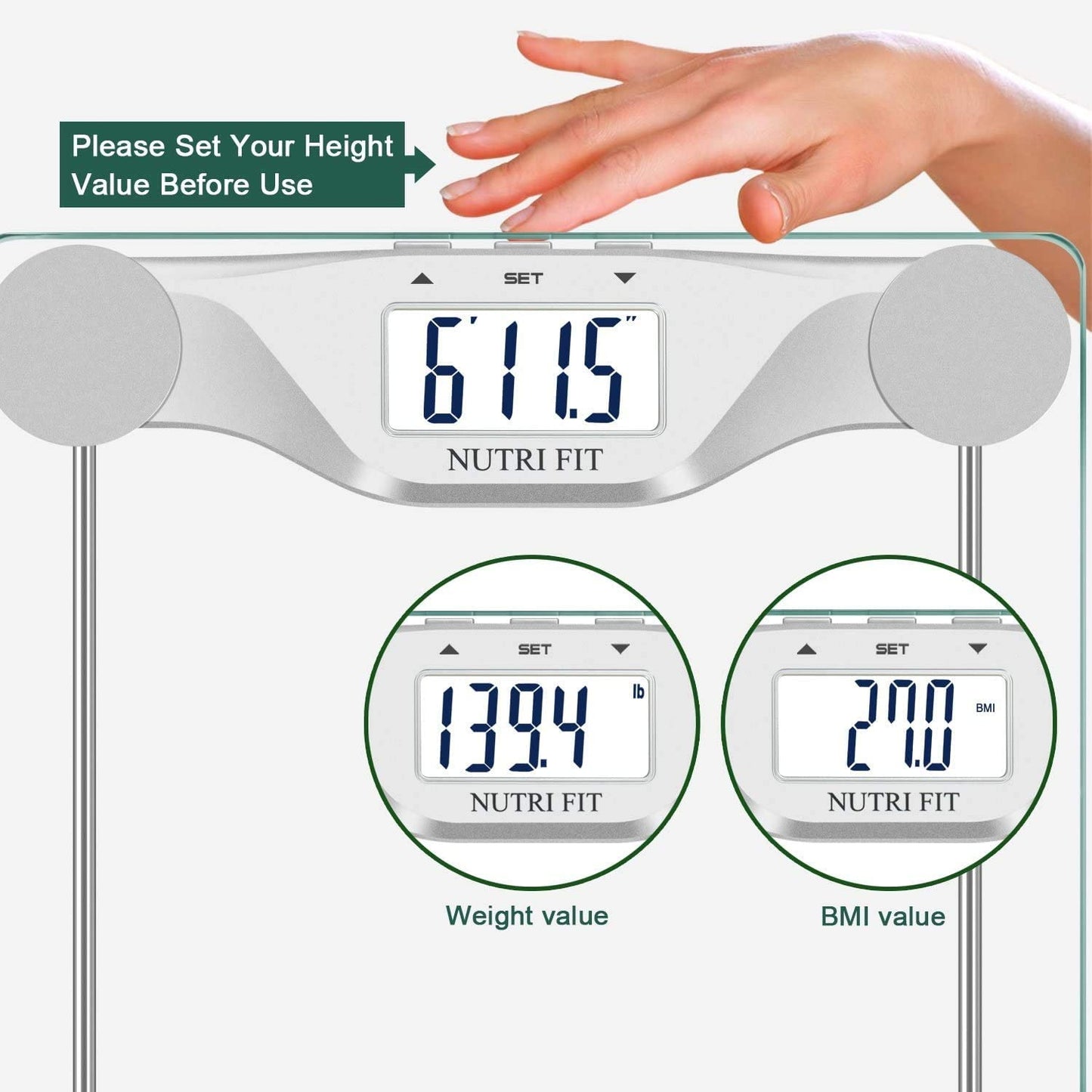 NUTRI FIT Digital Body Weight Scale, Large Backlight Display and Stepper Technology (BMIc