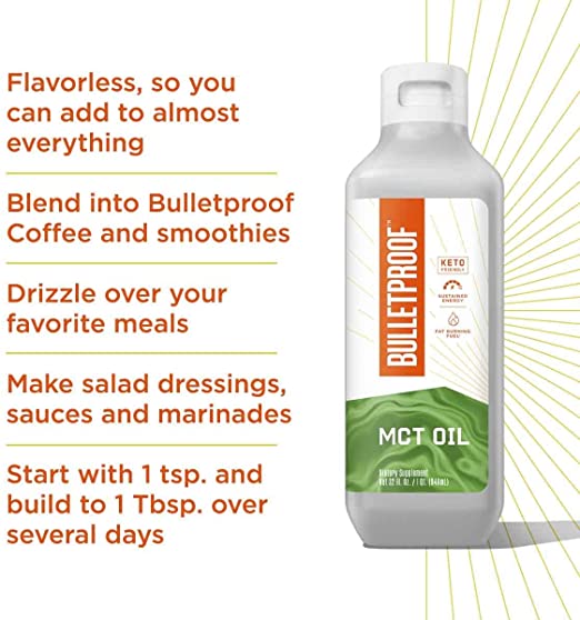 Bulletproof XCT MCT Oil Made with C10 and C8 MCT Oil, 32 Oz, Amplifies Energy, Keto Friendly