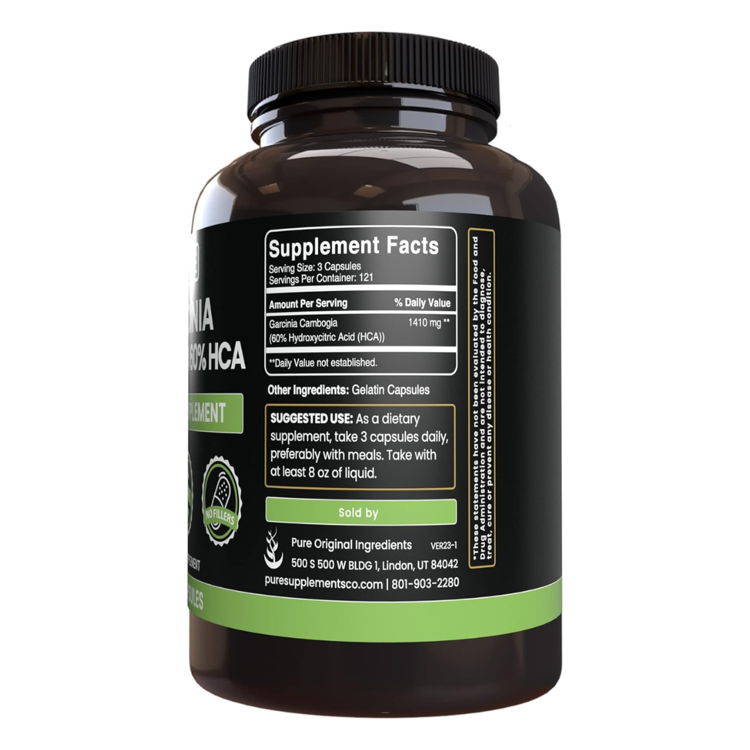 Pure Garcinia Cambogia 60% HCA Herbal Supplement 365 Capsules