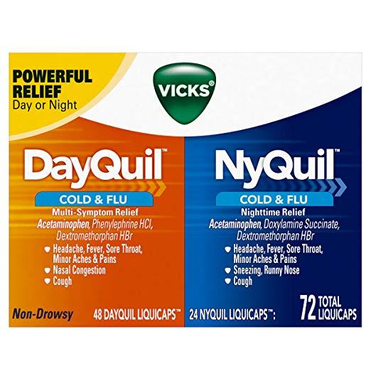 Vicks DayQuil & NyQuil Cough, Cold & Flu Relief 72 LiquiCaps (48 DayQuil, 24 NyQuil)