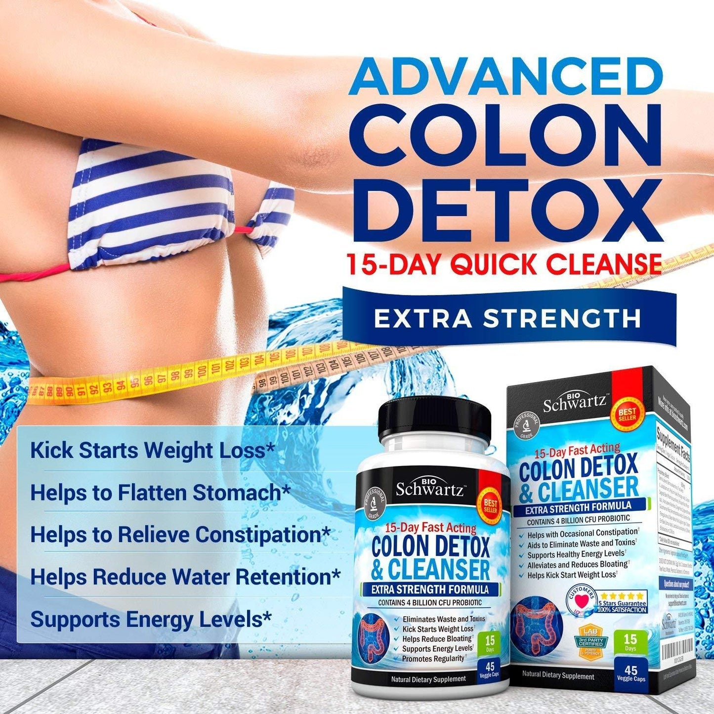 BioSchwartz 15-Day Fast Acting Colon Detox and Cleanser Extra Strength Formula, 45 Veggie Caps
