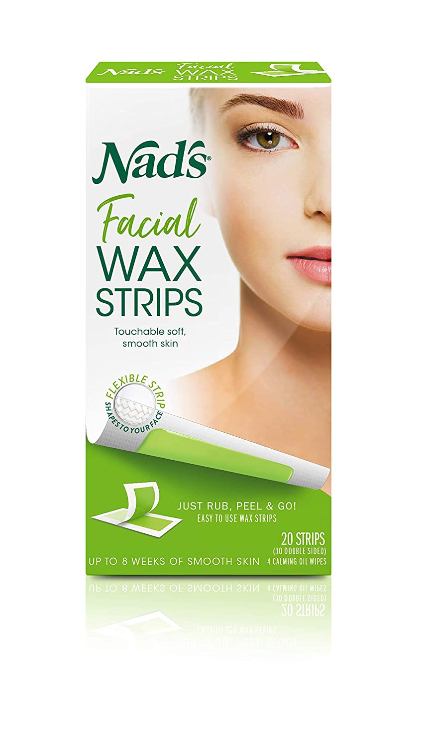 Nad's Facial Wax Strips + 4 Calming Oil Wipes Waxing Kit, 20 Count