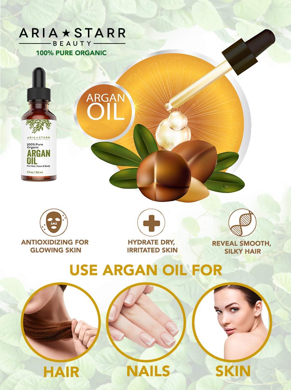 Aria Starr Beauty 100% Pure Organic, Argan Oil For Hair Face and Body (1 fl.oz / 30ml)
