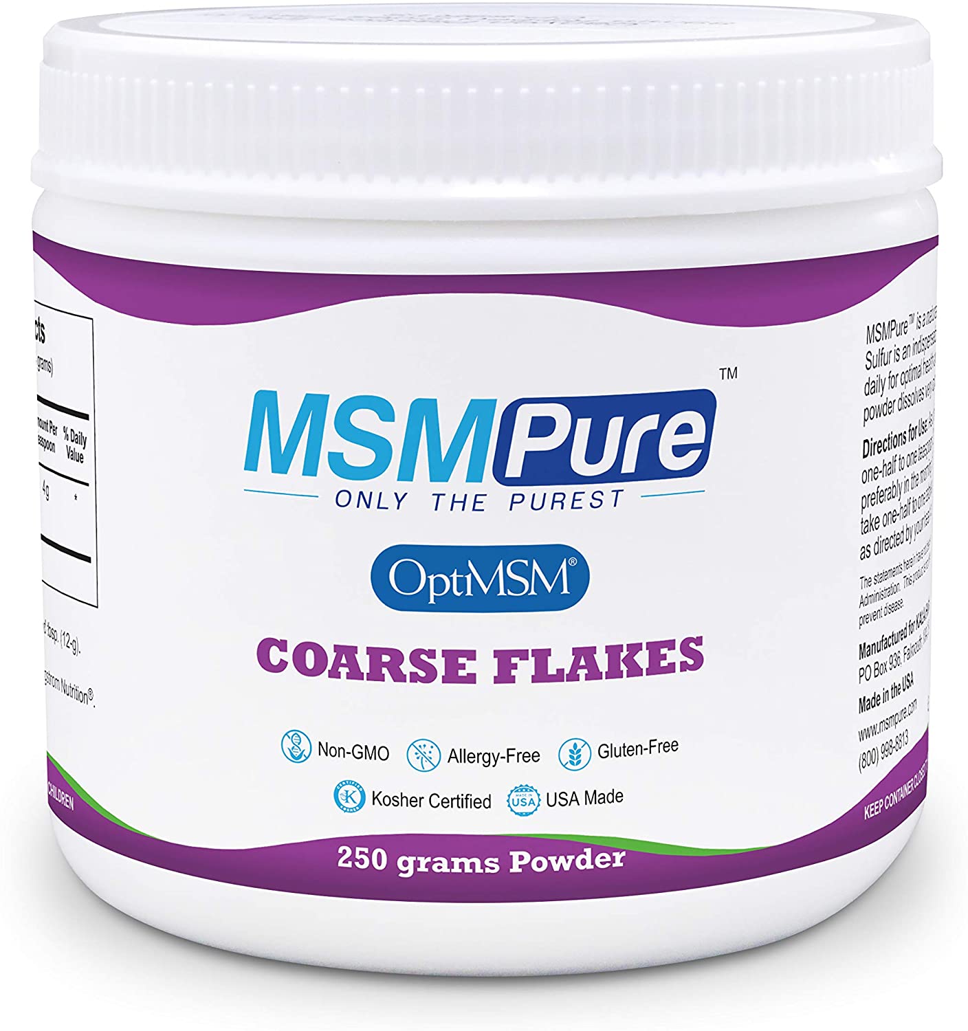 MSMPure Coarse Powder Flakes Organic Sulfur Crystals, 8.8 oz. / 250 g PACKAGING MAY VARY