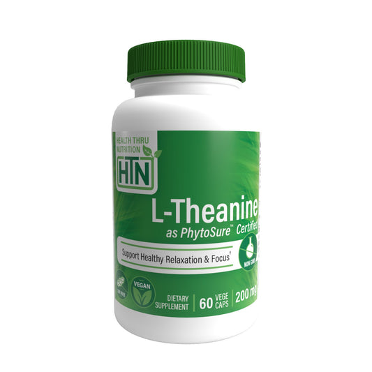 Health Thru Nutrition L-Theanine (as PhytoSure™) 200mg (NON-GMO) 60 Vegecaps Relaxation and Focus