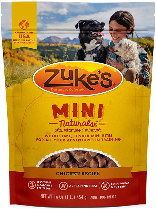 Zuke's Mini Naturals Soft Chewy Calming Treats, Chicken Recipe for Adult Dogs, 1 LB / 454 g