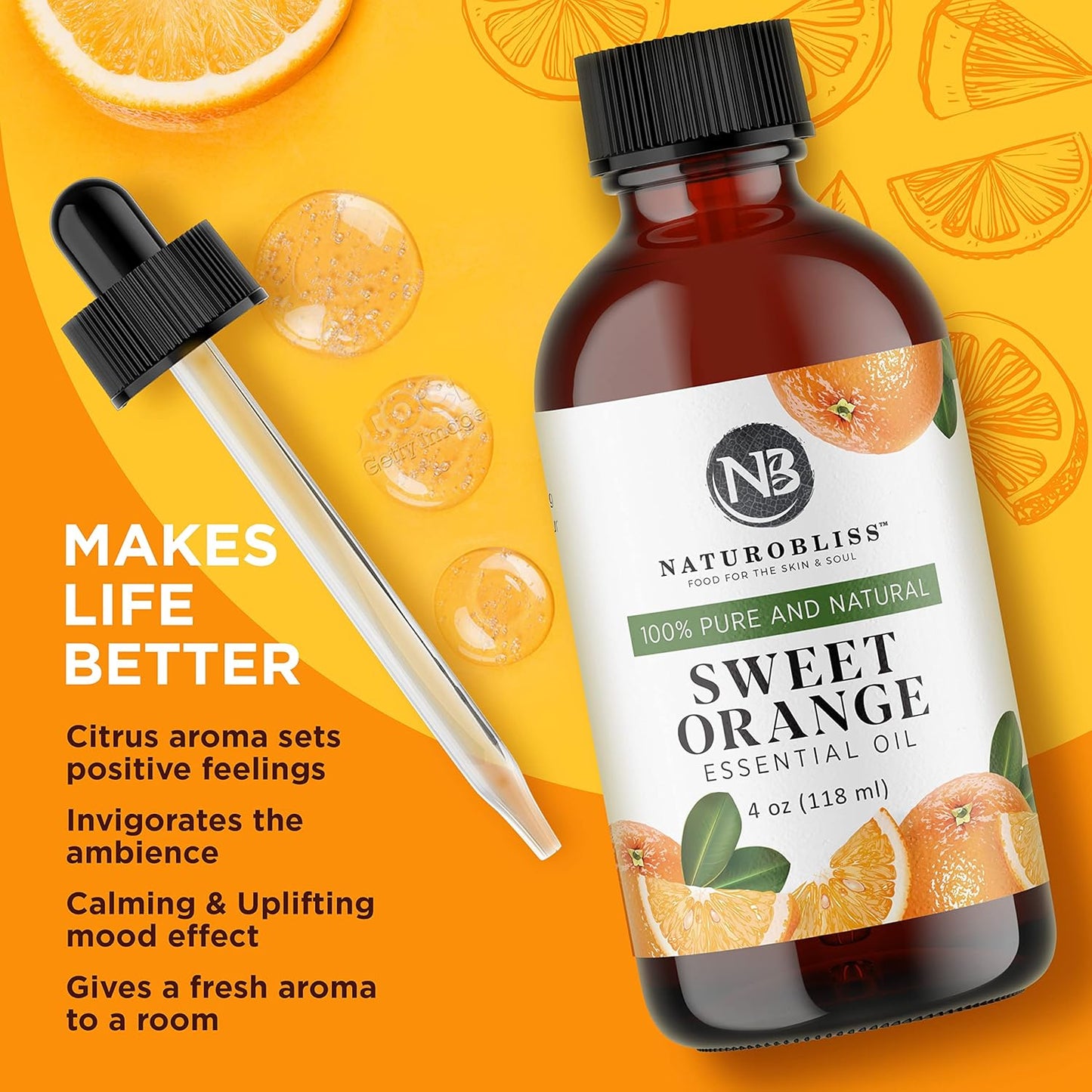 NaturoBliss Sweet Orange Essential Oil, 118 ml / 4 oz