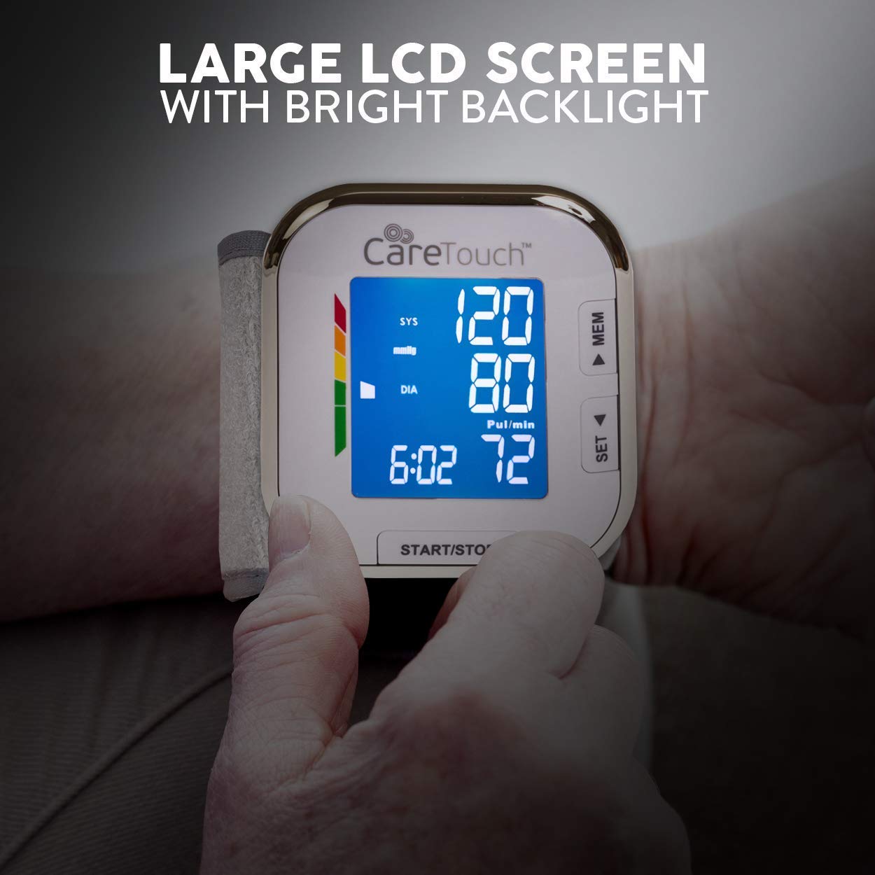 Care Touch PSW01 Automatic Wrist Blood Pressure Cuff Monitor Platinum Series, 8.5  Cuff Size