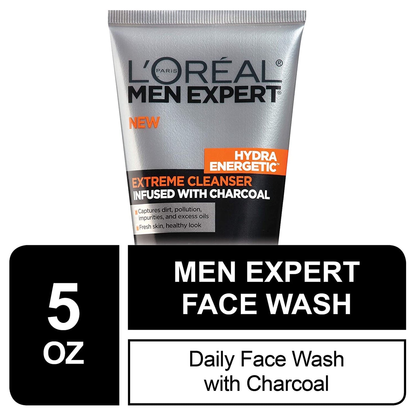 L'Oreal Men Expert Hydra Energetic Extreme Facial Cleanser Infused with Charcoal, 5.0 fl.oz / 150 ml