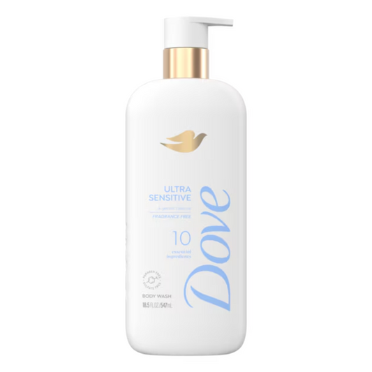 Dove Ultra Sensitive with 10 Essential Ingredients Fragrance Free Body Wash, 547 ml / 18.5 fl oz