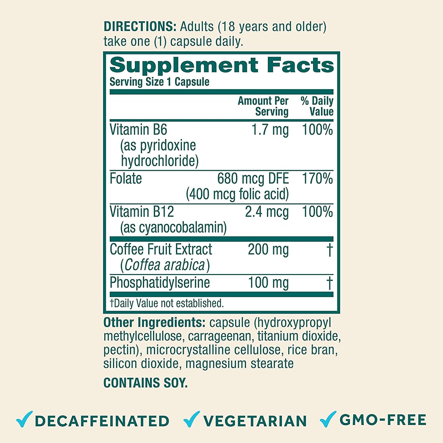 Neuriva Nootropic Brain Support Supplement + Vitamin B6, B12 & Folic Acid, 30 Capsules