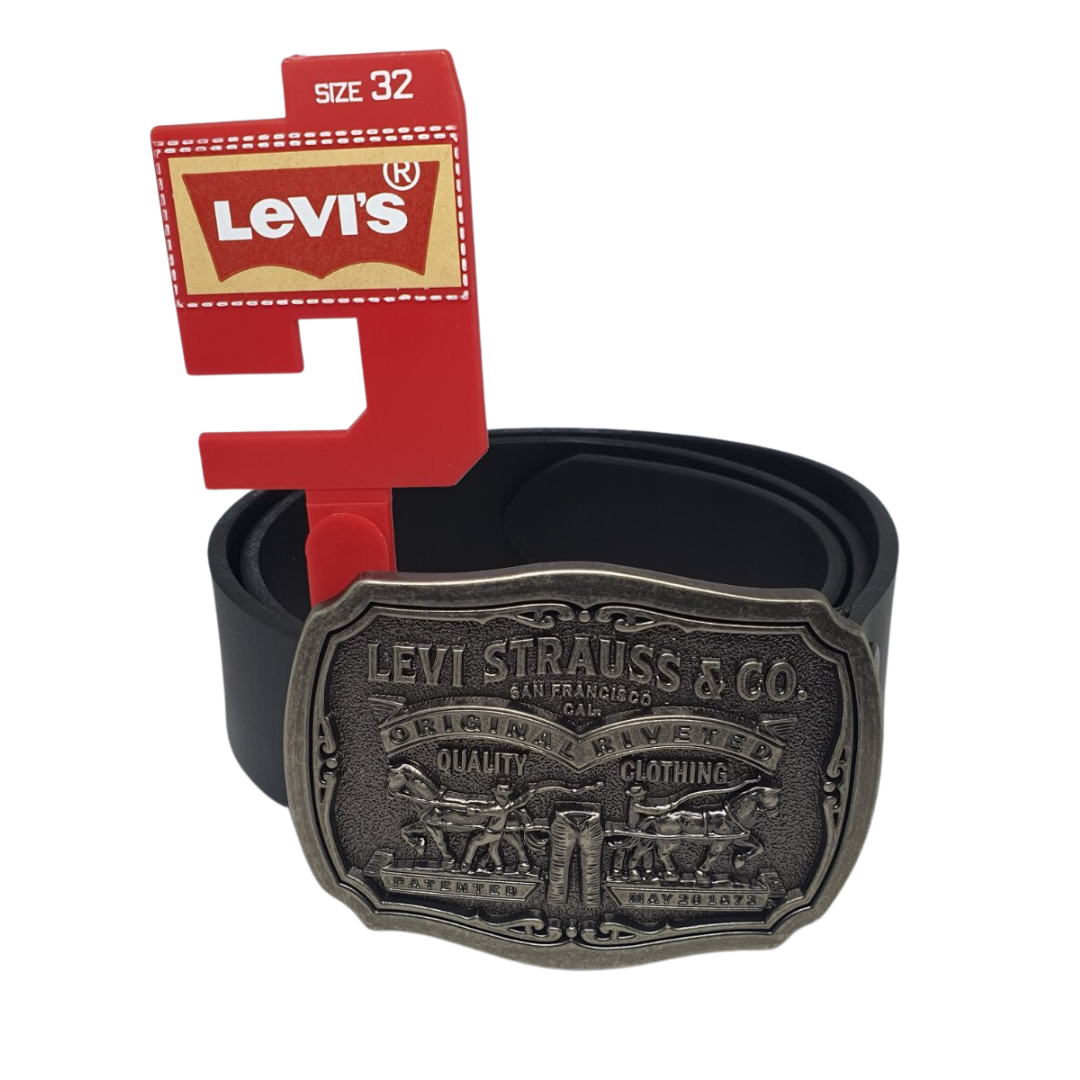 Levi's Men's Leather Belt With Plaque Buckle - Midnight Black Small