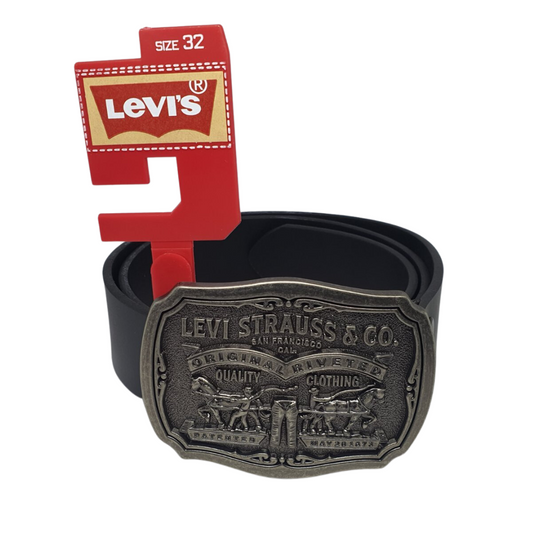 Levi's Men's Leather Belt With Plaque Buckle - Midnight Black Small