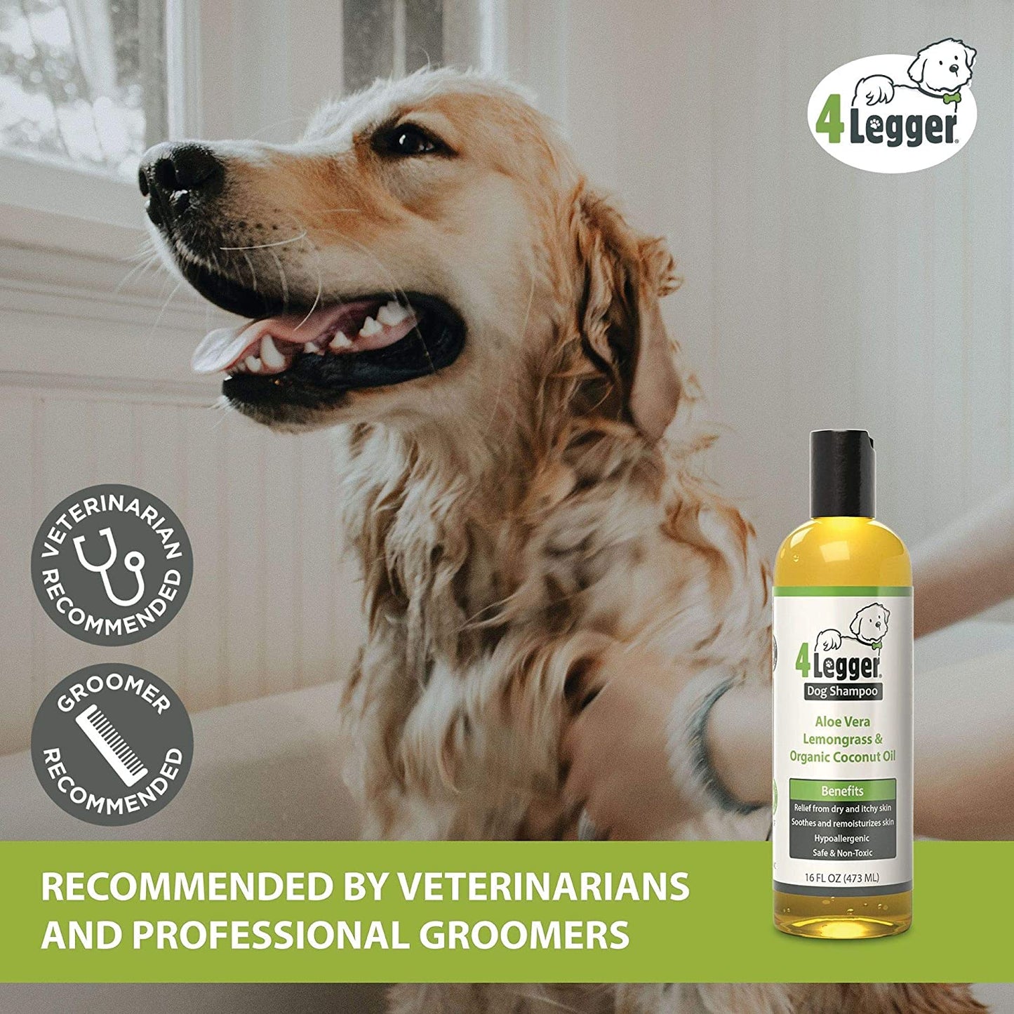 4Legger Organic Dog Shampoo with Aloe Vera, Lemongrass & Organic Coconut Oil, 16 fl.oz / 473ml