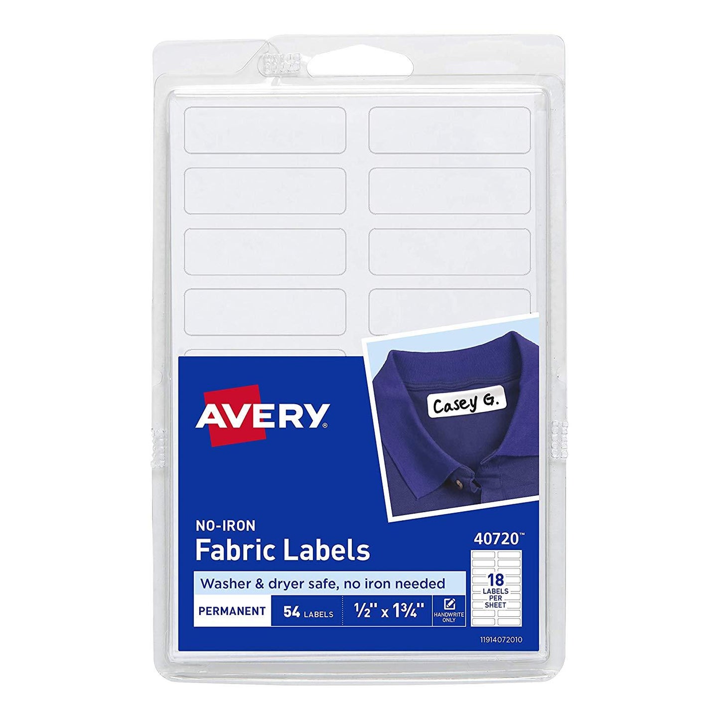 Avery No-Iron Fabric Labels, Washer & Dryer Safe, Handwrite, 1/2 x 1-3/4 (40720) 54 Labels