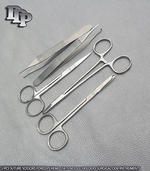 5 PIECES SCISSORS FORCEPS HEMOSTATS NEEDLE HOLDERS DDP INSTRUMENTS