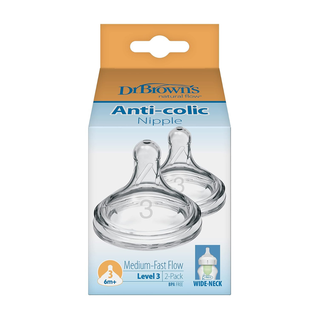 Dr. Brown's Natural Flow Anti-Colic Nipple Wide Neck 2 Pack