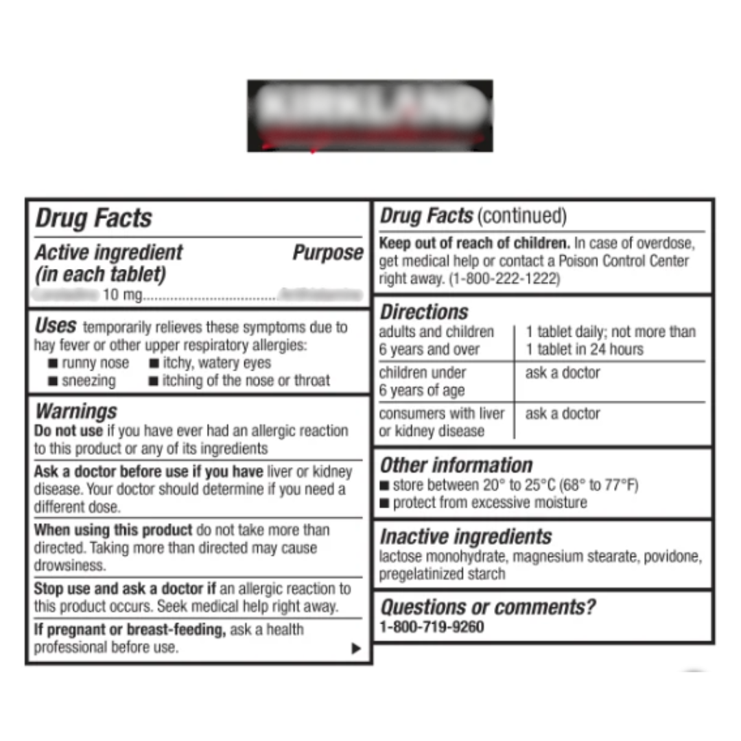 Kirkland Signature Non-Drowsy AllerClear 10mg Tablets For Relief of Throat And Nose 365 Count