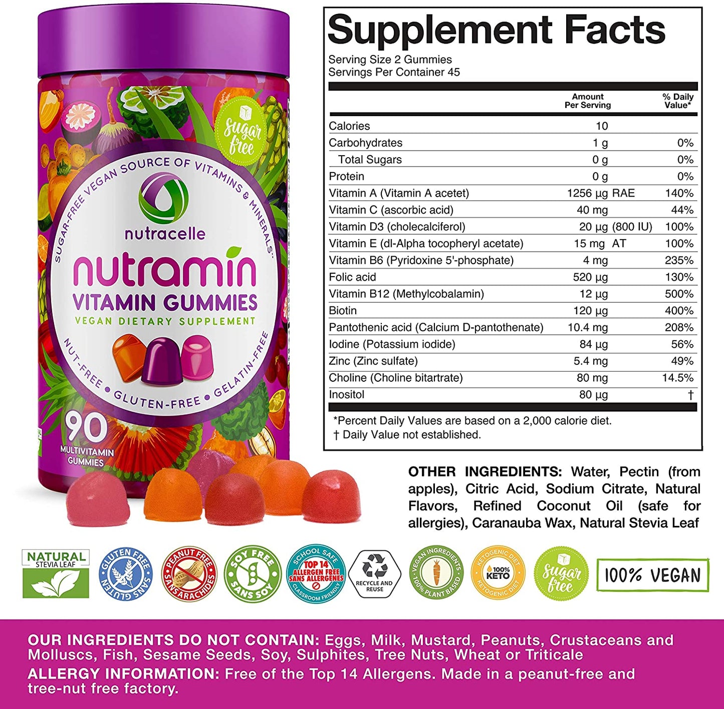 Nutracelle Nutramin Daily Vegan Multivitamin Gummies For Immunity 90 Gummies PACKAGING MAY VARY