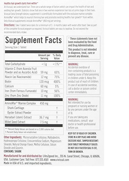 Viviscal Woman hair growth supplement 60 tablets NO BOX