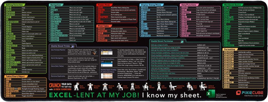 PixieCube Excel Shortcuts Mouse Pad XL Size, 80 x 30 cm