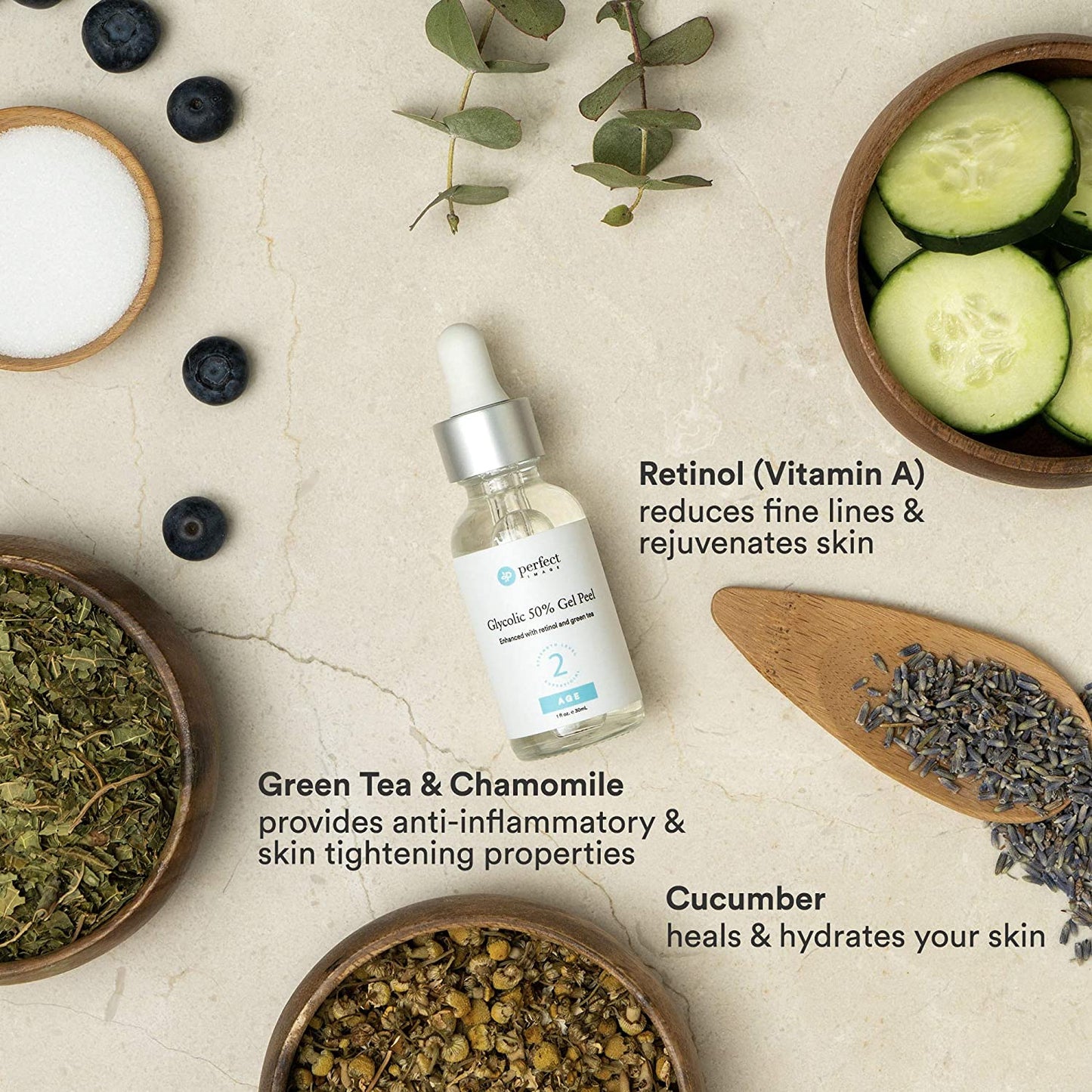 Perfect Image Glycolic Acid 50% Gel Peel - Level 2 Enhanced with Retinol & Green Tea Extract (Professional Skin Peel)1 ounce