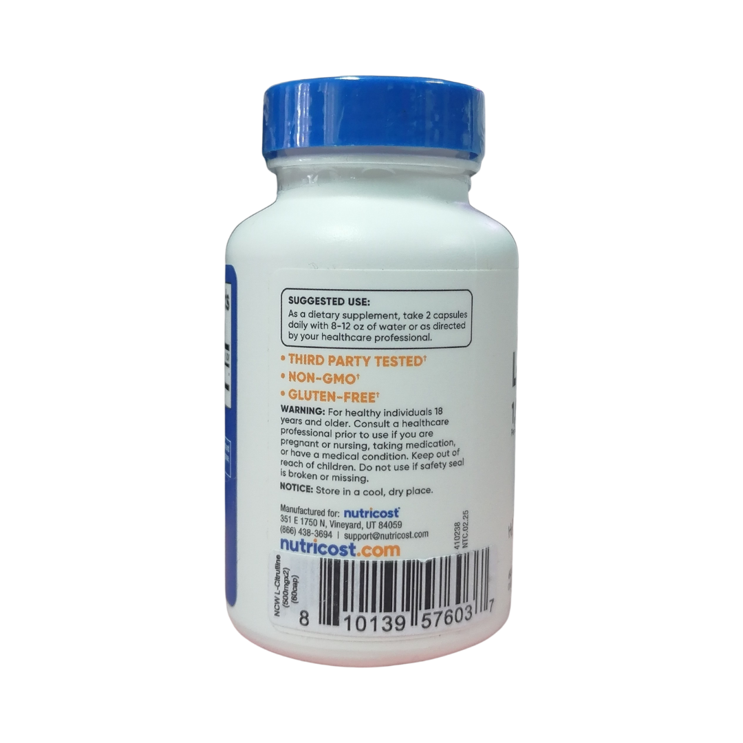 Nutricost L-Citrulline 1,000 mg, 60 Capsules