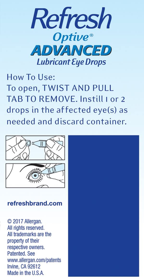 Refresh Optive Advanced Lubricant Eye Drops Triple-Action Relief, 30 Single-Use Containers 0.4 ml each