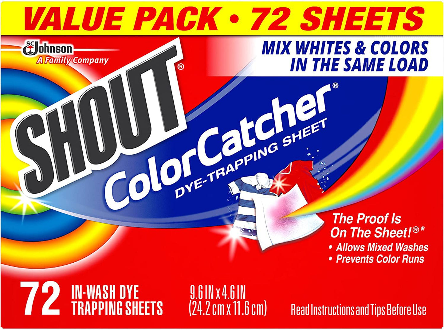 Shout Color Catcher Dye Trapping Sheet, 72 In Wash Sheets, 9.6 inches x 4.6 inches