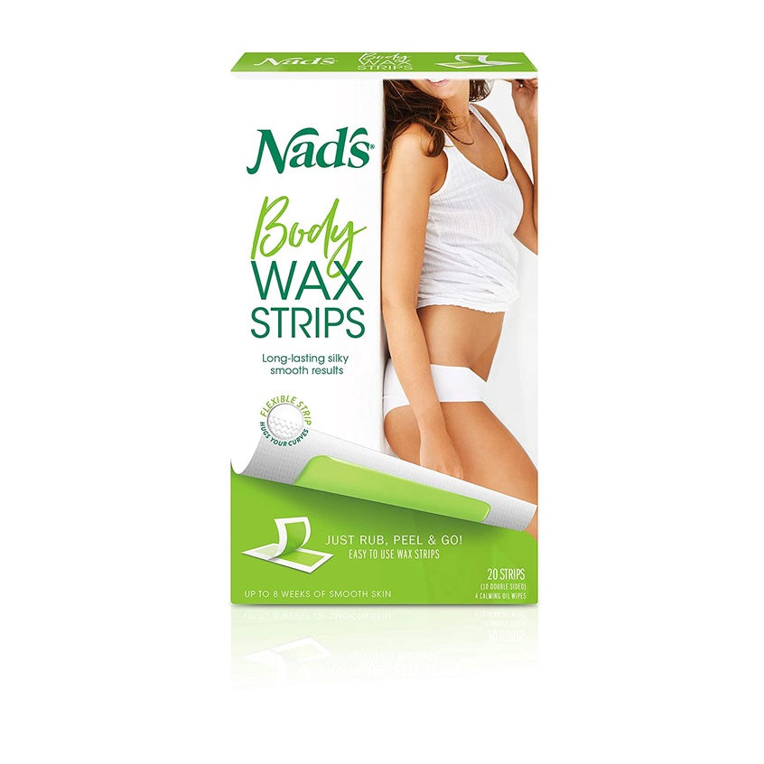 Nad's Body Wax Strips Hair Removal + 4 Calming Oil Wipes For Women, 20 Strips
