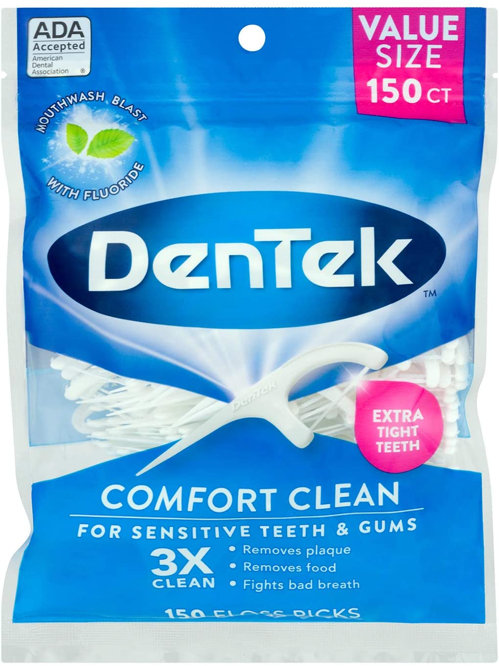 DenTek Comfort Clean Sensitive Gums Soft Silky Ribbon, 150 Floss Picks